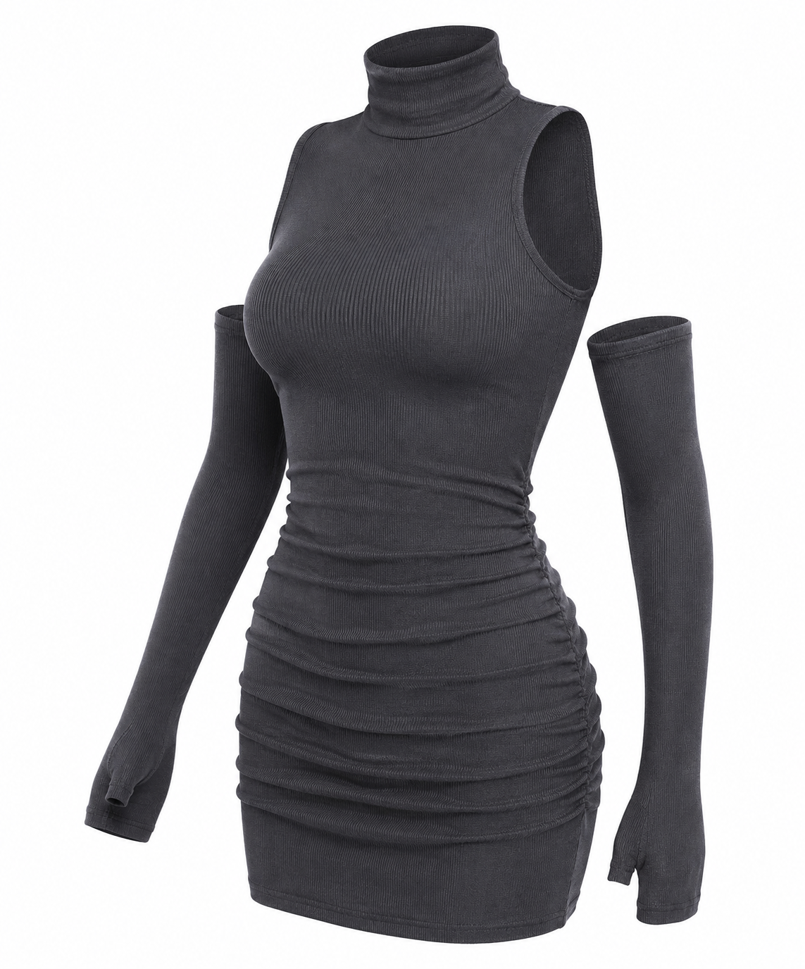 Sexy Mini Dress Women'S Oversleeve Pleated Bodycon Dress High Neck Autumn Black Shinny Elastic Party Tank Hip Wrap Dresses Club