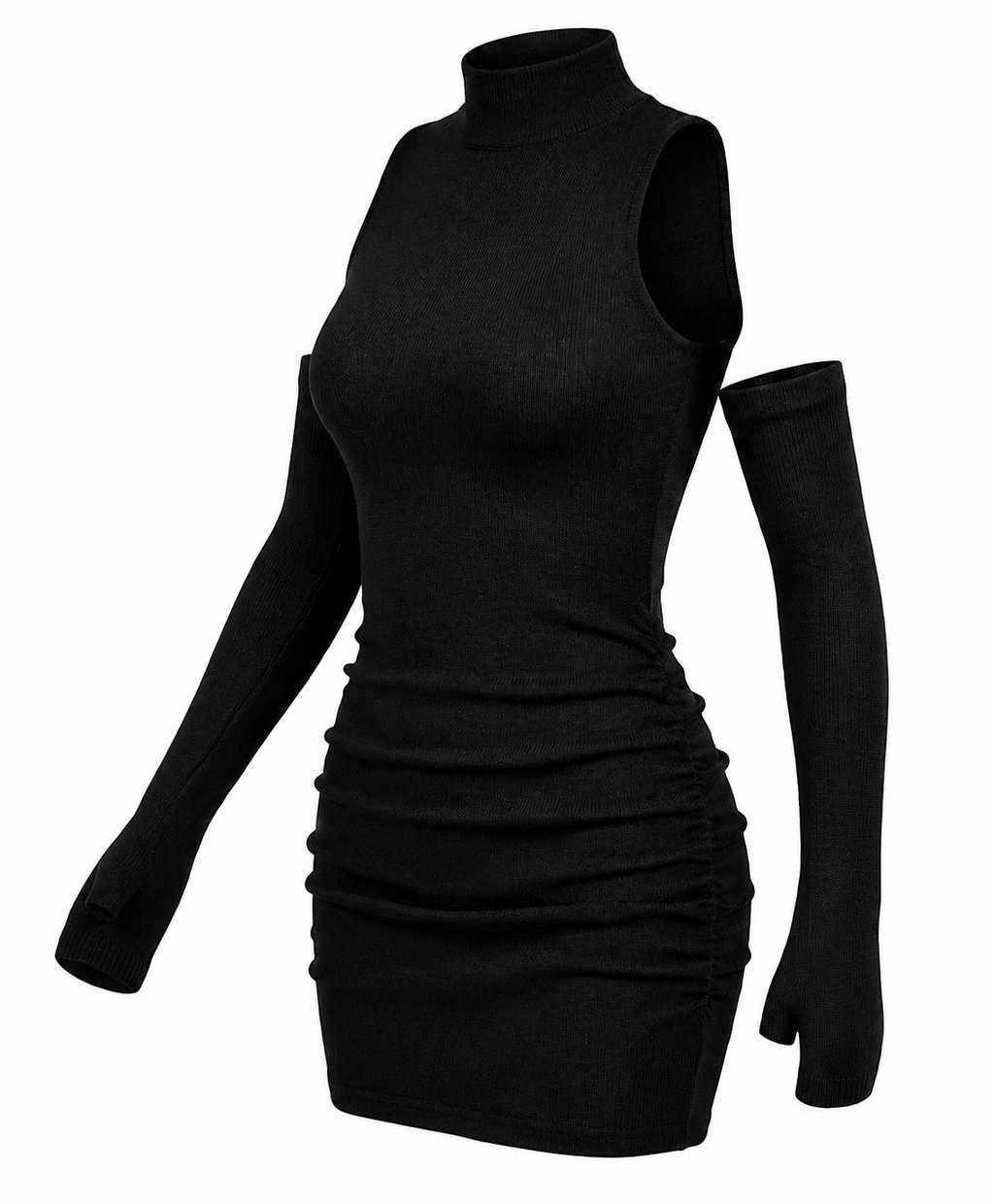 Sexy Mini Dress Women'S Oversleeve Pleated Bodycon Dress High Neck Autumn Black Shinny Elastic Party Tank Hip Wrap Dresses Club