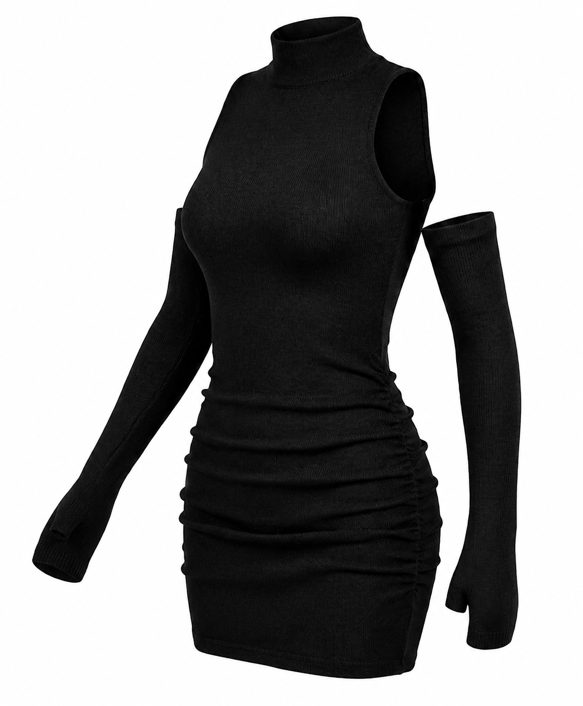 Sexy Mini Dress Women'S Oversleeve Pleated Bodycon Dress High Neck Autumn Black Shinny Elastic Party Tank Hip Wrap Dresses Club